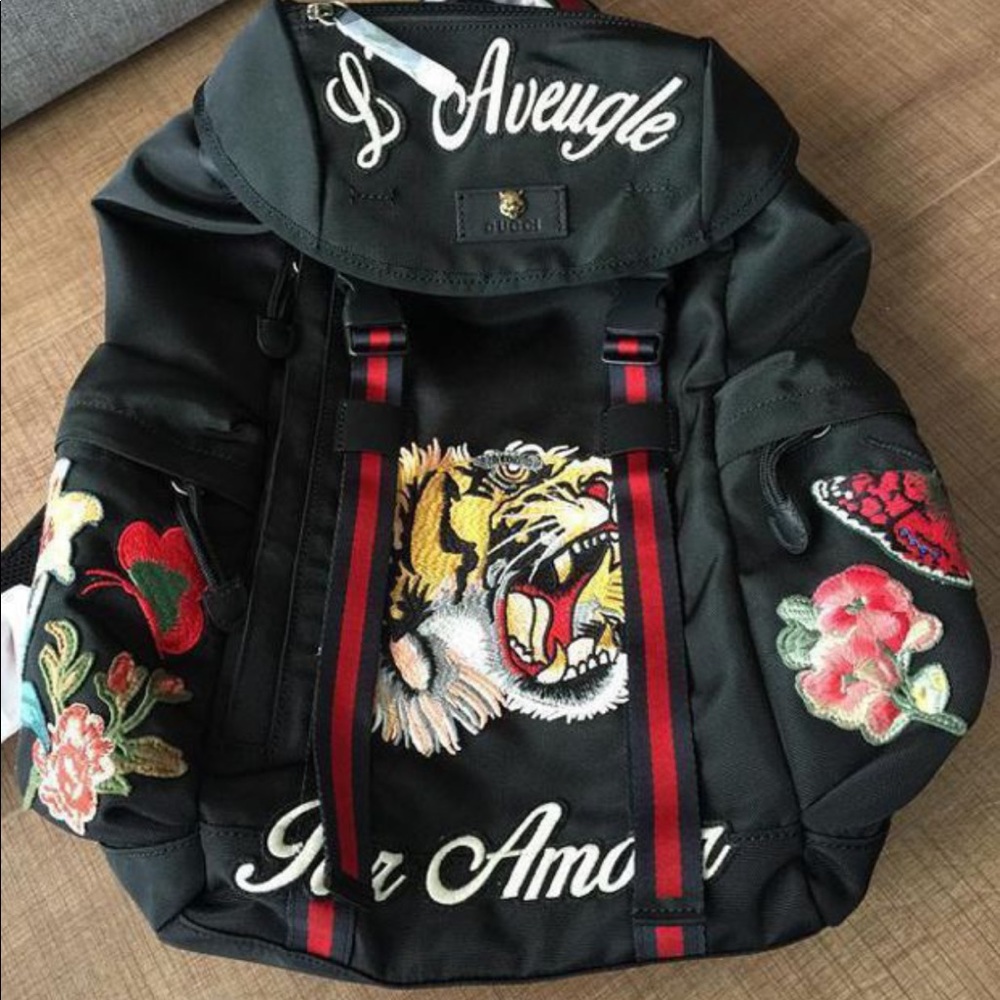 Gucci L’Aveugle Tiger Backpack Black